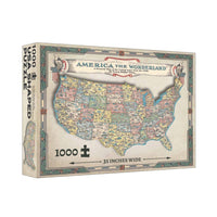 TDC Games American the Wonderland 1000 Piece Jigsaw Puzzle USA Shaped 31 inches long - United States Pictorial Map from 1941