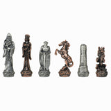 6 Fantasy Themed Pewter Chess Pieces silver and brass.