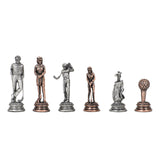 Pewter golf chessmen, silver and brass colored.
