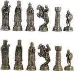 Silver and brass pewter medieval chessmen.