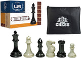 Super tournament Staunton chessmen - triple weighted, black and cream plastic set with 4 inch king.