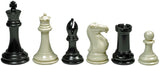 6 black and cream Staunton chessmen.