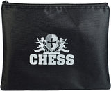 Black zip bag for storage of chessmen.