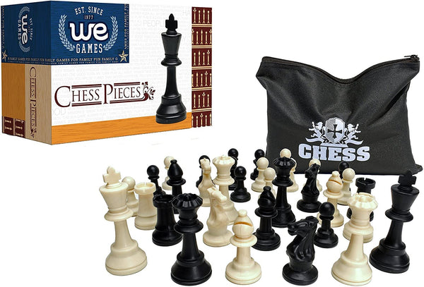 Weighted plastic Staunton chessmen, black and cream.