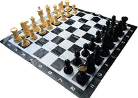 Garden Chess set on black vinyl foldable chess mat..