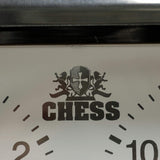 Chess logo on center of chess clock, timer.