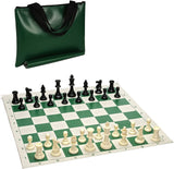 Tournament chess pack - Staunton pieces with green board and green tote.