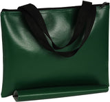 Green tote bag with carrying handle.