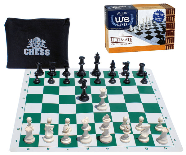 Travel Tournament Chess Set with 20 in. Green Silicone Board & Plastic Pieces.