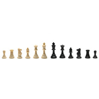 12 Black and white Staunton chess pieces.