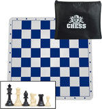 Tournament chess set with blue silicone chess board. Heavy weighted pieces.