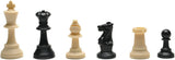 Black and white plastic chess pieces.