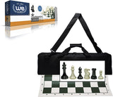Complete Tournament Chess Set, Triple Weighted Chess Pieces with Green Roll-up Chess Board and Travel Canvas Bag.