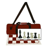 Complete Tournament Chess Set, Triple Weighted Chess Pieces with Roll-up Burgundy Chess Board and Burgundy Travel Canvas Bag.