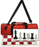 Complete Tournament Chess Set, Triple Weighted Chess Pieces with Red Roll-up Chess Board and Red Travel Canvas Bag.