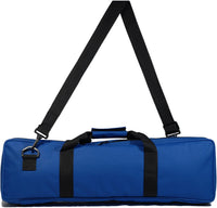 Blue travel canvas bag with carrying handle and shoulder strap.