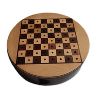 Round Wooden Travel Chess Set - 6 inches.