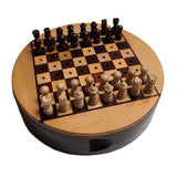 Round Wooden Travel Chess Set with Pegged Chessmen.