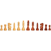 Natural and brown stained Staunton chess pieces.