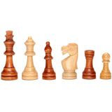 6 natural and brown stained chess pieces.