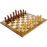 Traditional Staunton wood chess set with wooden board - 14.75 inch board with 3.75 inch king.