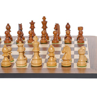 Zoomed out picture of part of the chess board with both Sheesham and Kari wood pieces.