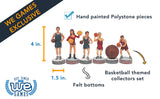 Hand painted poly stone pieces. Basketball themed collectors set. Felt bottoms. 4 inches tall. 1.5 inches wide.