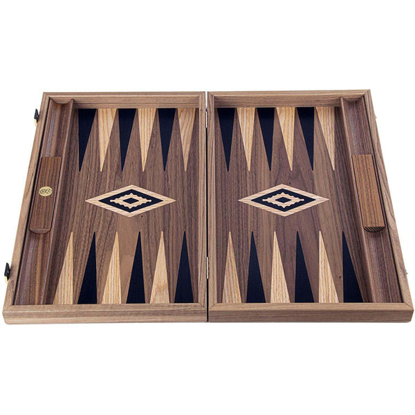 Luxury American Walnut with Inlay Wood Backgammon Set - 19 inches - Handcrafted in Greece