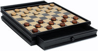 Checkers on Black Stained wood board.