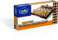 Front box of magnetic folding chess and checkers set.