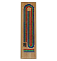 Classic Cribbage Set - Solid Wood TriColor (Blue, Green, Red) Continuous 3 Track Board with Metal Pegs