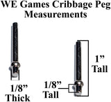 Cribbage Peg Measurements. 1/8 inches thick. 1/8 tall at bottom. 1 inch tall peg.