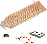 Deluxe Cribbage Set - Solid Wood with Inlay Sprint 3 Track Board with Easy Grip Pegs, Deck of Cards & Canvas Storage Bag.