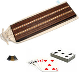 Deluxe Cribbage Set - Solid Wood with Inlay Sprint 3 Track Board, Dark Brown.