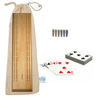 Deluxe Cribbage Set - Solid Wood with Sprint 2 Track Board with Easy Grip Pegs, Deck of Cards & Canvas Storage Bag.