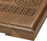 Zoomed in picture of rounded corner of cribbage board.
