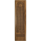 Solid walnut wood classic cribbage set, continuous 3 track board with metal pegs.