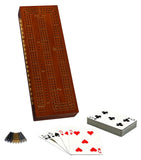 WE Games 3 Player Wooden Cribbage Set - Easy Grip Pegs and 2 Decks of Cards Inside of Board - Walnut Wood Stain