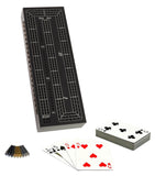 WE Games 3 Player Wooden Cribbage Set - Easy Grip Pegs and 2 Decks of Cards Inside of Board - Black Stained Wood.