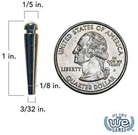 Easy grip peg size compared to quarter. 1 inch tall. 1/5 inches thick at top. 3/32 inches thick at bottom.