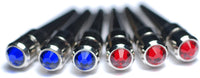 6 Chrome Cribbage Pegs with blue and red Swarovski Austrian Crystals.