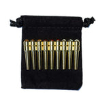Set of 9 Brass Cribbage Pegs with Swarovski Austrian Crystals on black velvet pouch.