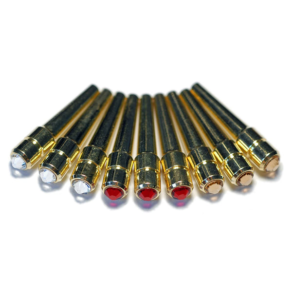 Brass Cribbage Pegs with Swarovski Austrian Crystals in Assorted Colors - Set of 9 (3 of Each Color)