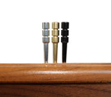 3 cribbage pegs brass, chrome, and black.