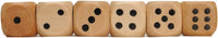 6 wooden dice lined up.