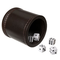 Dark brown dice cup and 5 dice.