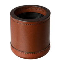 Cognac brown leather dice cup.