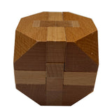 Solid wood 3d cube puzzle with slanted corners.