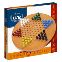 Chinese checkers set with wooden pegs box.