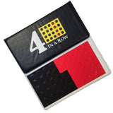 Checkbook partially folded to size magnetic pieces and logo on checkbook.
